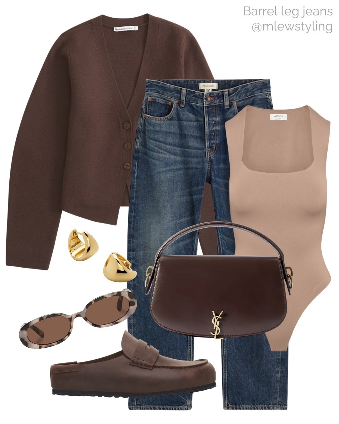 Fall outift with madewell dark wash barrel leg jeans 🤎

Tags: brown Abercrombie cardigan sweater, taupe aritzia bodysuit, Birkenstock Naples loafer clogs, ysl handbag, revolve sunglasses, autumn fashion, casual workwear, office outfit 

#LTKShoeCrush #LTKxMadewell #LTKItBag