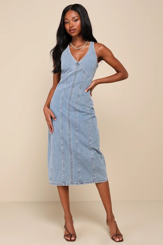 Covetable Sweetie Medium Wash Denim Sleeveless Midi Dress | Lulus