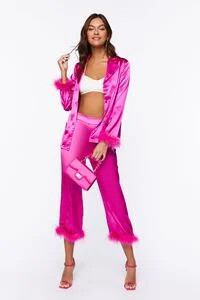 Satin Feather-Trim Straight-Leg Pants | Forever 21 (US)