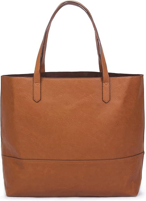 Large Vegan Leather Tote - Womens Slouchy Shoulder Bag with Open Top | Amazon (US)