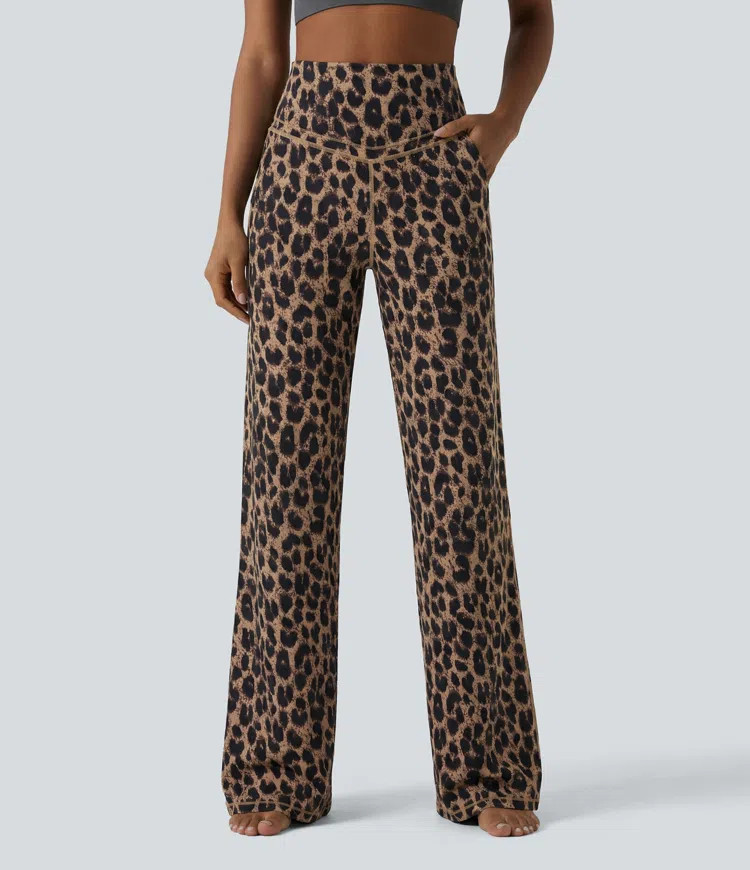 Halara UltraSculpt\u2122 Leopard Print High Waisted Tummy Control Straight Leg Yoga Pants with Po... | HALARA