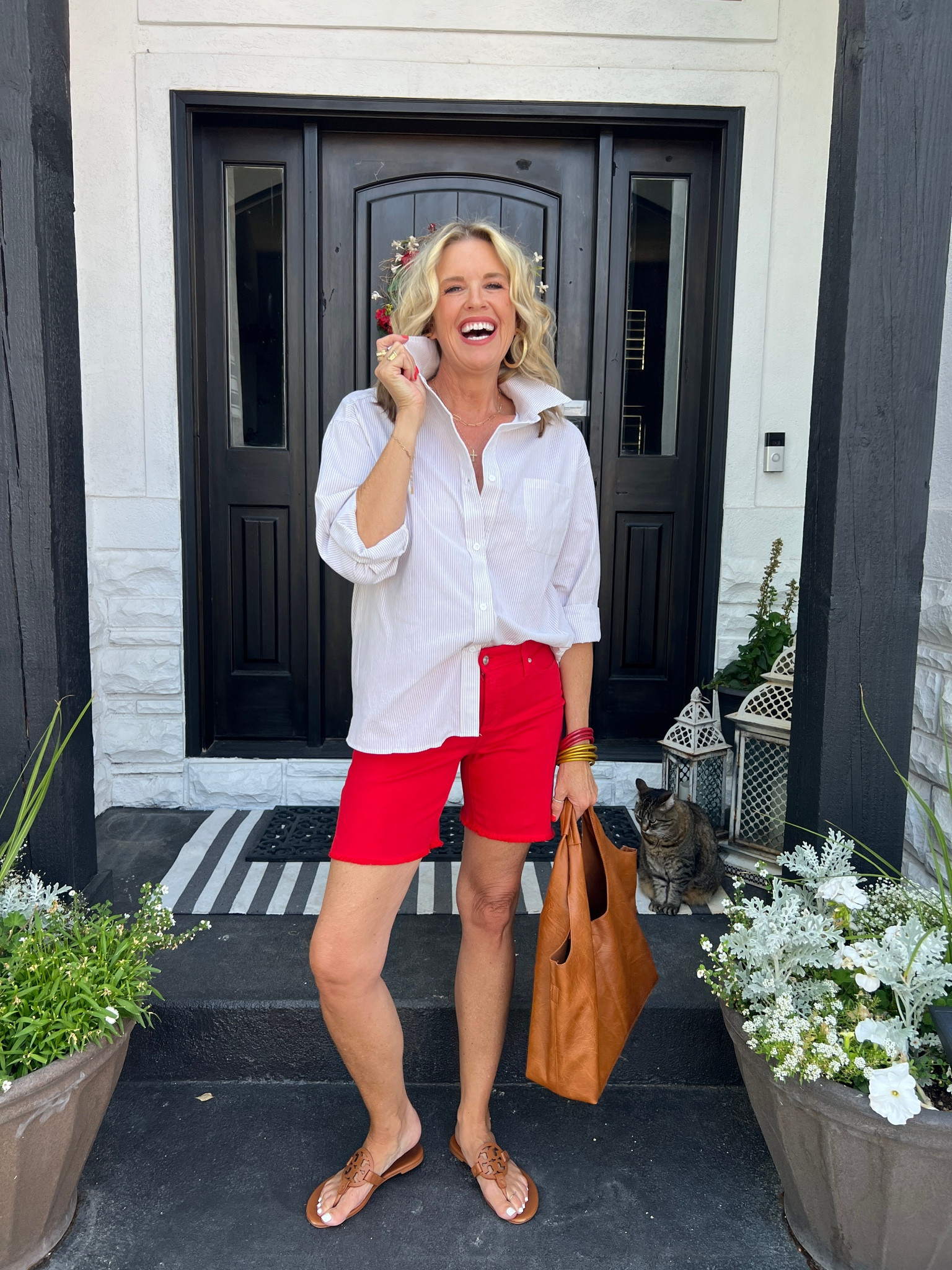 —Amazon Haul—
Prime Day Deals 

Pinstripe button up- light weight and easy to wear, good quality tts

Chicos red shorts great length, tts I am tall and hots me at a great spot

Tory Burch millers 

Vegan leather tote under $100

Budha girl bangles 

#LTKOver40 #LTKFindsUnder50 #LTKSaleAlert