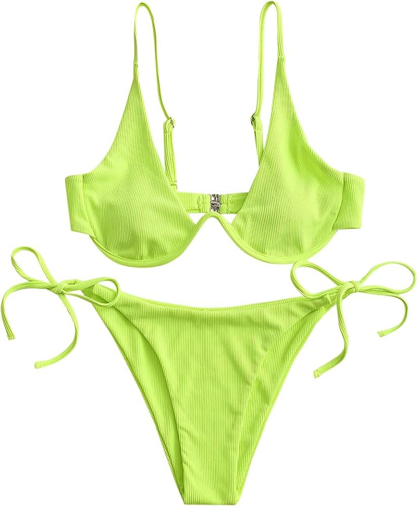 ZAFUL Women's Leopard Print Underwire High Cut Triangle Bikini Set Swimsuit | Amazon (US)