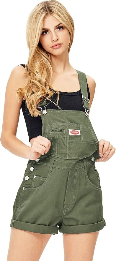 Revolt by Palomares Women's Juniors Vintage Twill/Denim Short Overalls | Amazon (US)