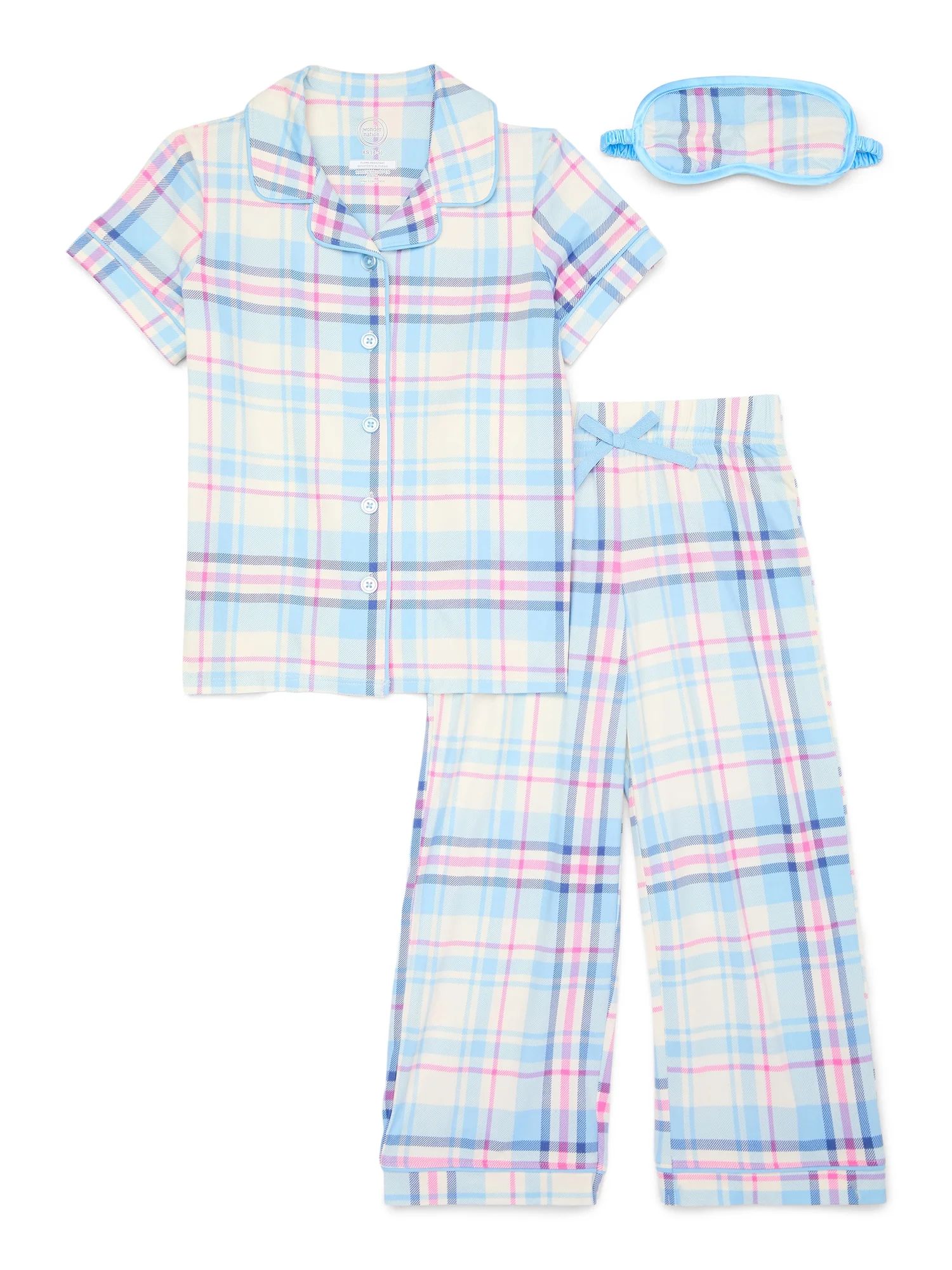 Wonder Nation Girls Sleep Shirt and Pants Set with Eye Mask, 3-Piece, Sizes 4-18 & Plus | Walmart (US)