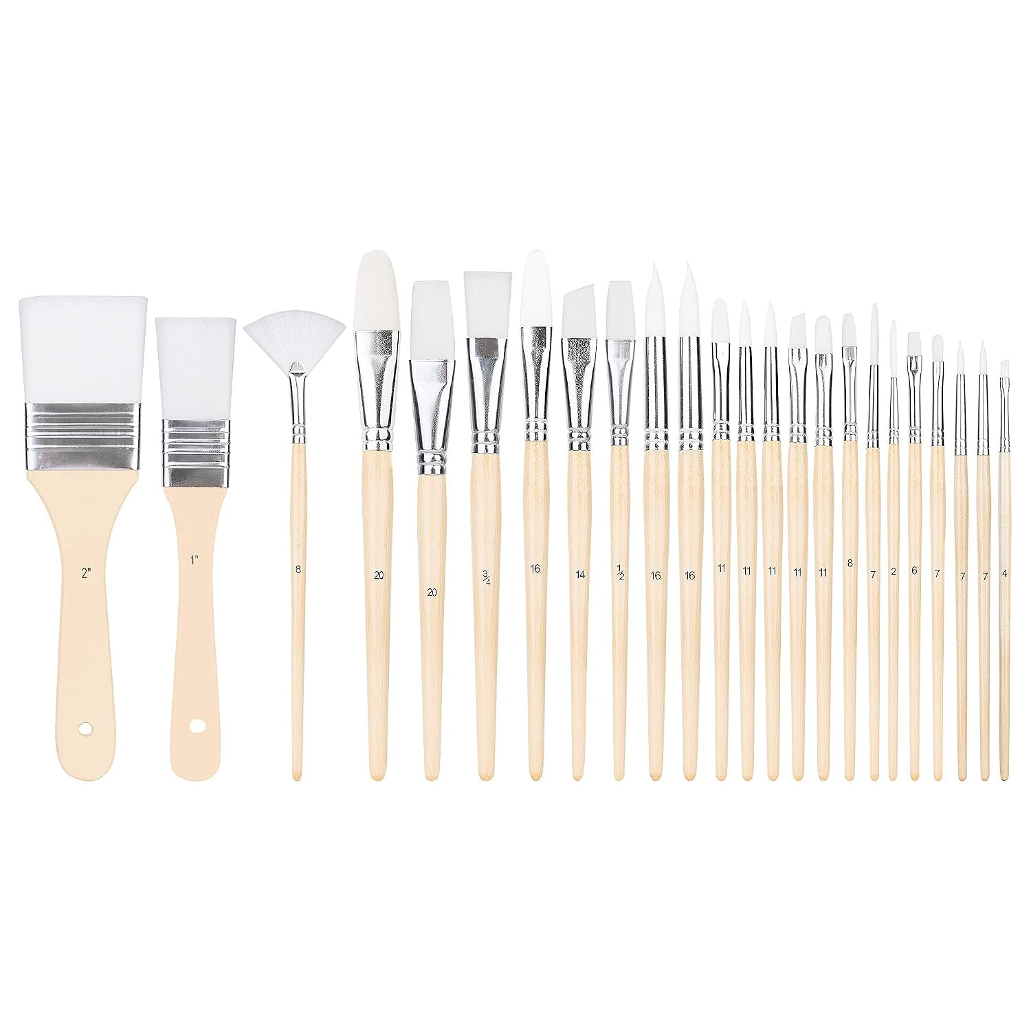 Amazon Basics Multi-shaped Polyester Paint Brushes for Acrylic, Oil, Watercolor, Gouache, Fine Detailing, Face Painting, 24 Count Different Sizes, Wood Color | Amazon (US)