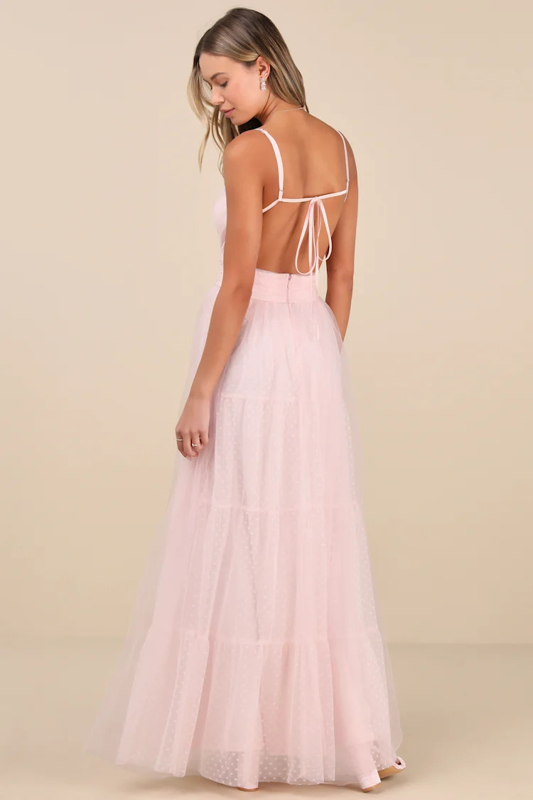 Liana Light Pink Swiss Dot Tulle Maxi Dress | Lulus
