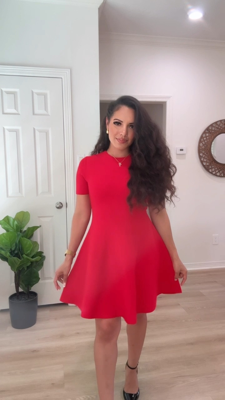 Linked these new H&M finds❣️ — Midi red dress perfect for a date night, work, church, or holiday party. I paired with these black block heels from Jessica Simpson. Second look is high waisted, wide leg trouser pants, Marc Fisher nude block heels, soft white t-shirt, and gold accessories!!! 

#LTKVideo #LTKShoeCrush #LTKFindsUnder50