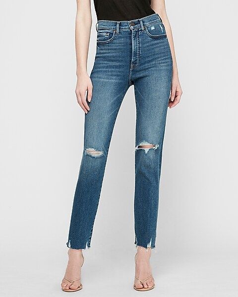 Super High Waisted Ripped Slim Ankle Jeans | Express
