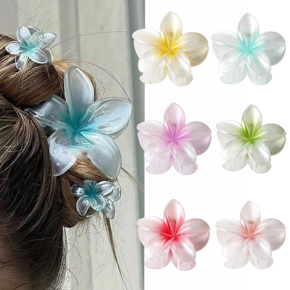 6 PCS Hawaiian Plumeria Flower Hair Clips for Women - Non-Slip Claw Clips for Thick and Thin Hair... | Amazon (US)
