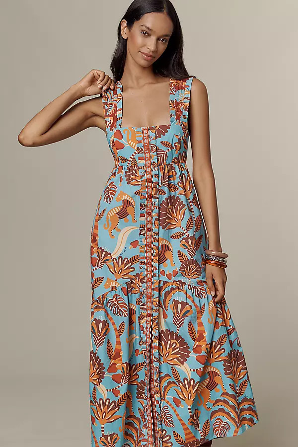 Farm Rio x Anthropologie Square-Neck Midi Dress | Anthropologie (US)