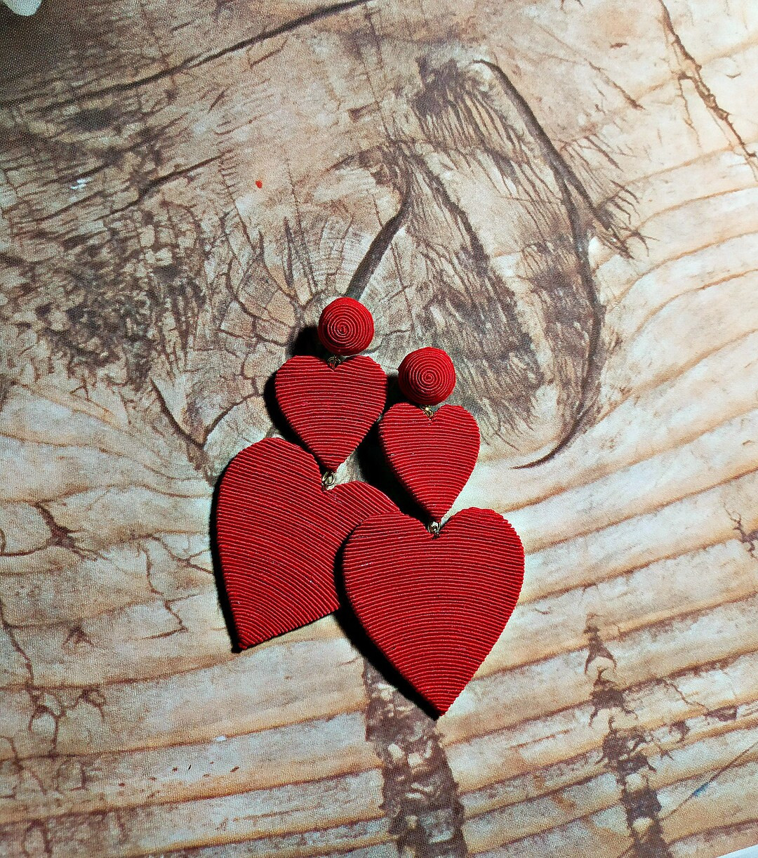 Silk wrapped double heart earrings/ CORA  double heart Les bonbons style/New trend /Bonbons earri... | Etsy (US)