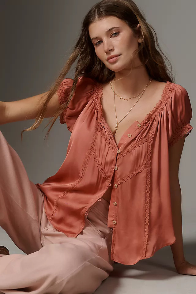 Amber Short-Sleeve Silken Top | Anthropologie (US)