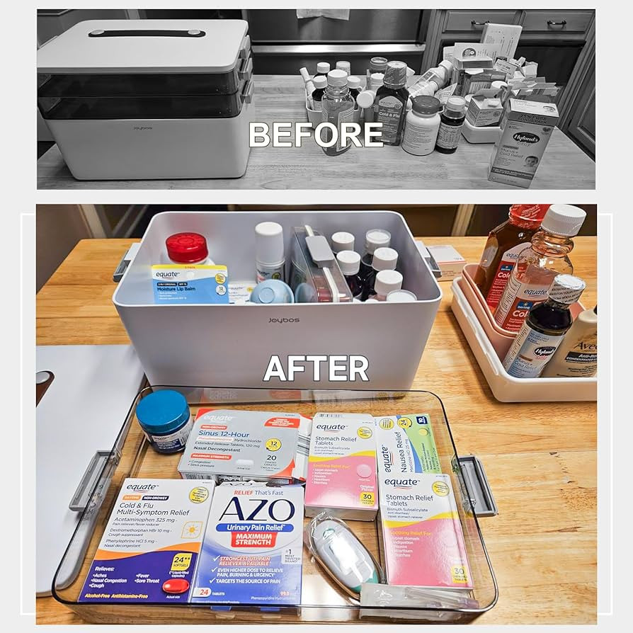 JOYBOS 3-Tier Medicine Storage Box Cabinet, Empty First Aid Kit Portable Medical Supply Organizer... | Amazon (US)