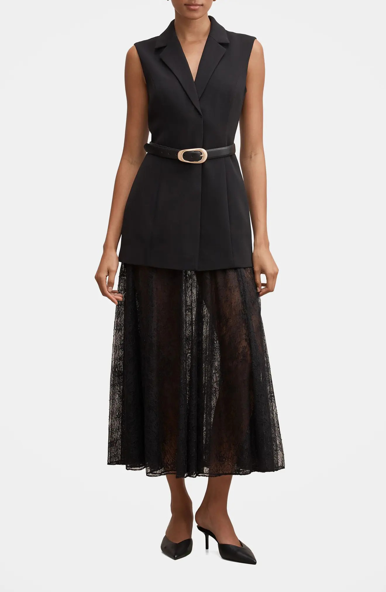 Ever New Shanae Belted Lace Maxi Dress in Black at Nordstrom, Size 14 | Nordstrom