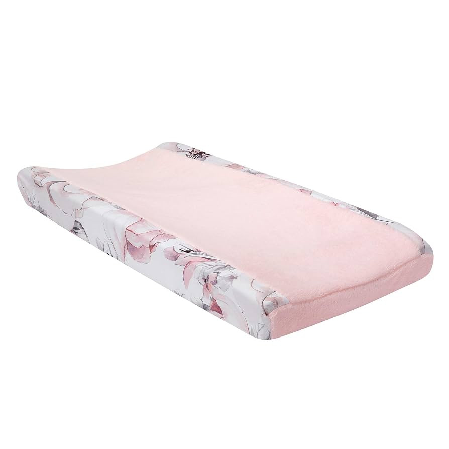 Lambs & Ivy Signature Botanical Baby Pink/Gray Floral Minky Changing Pad Cover | Amazon (US)