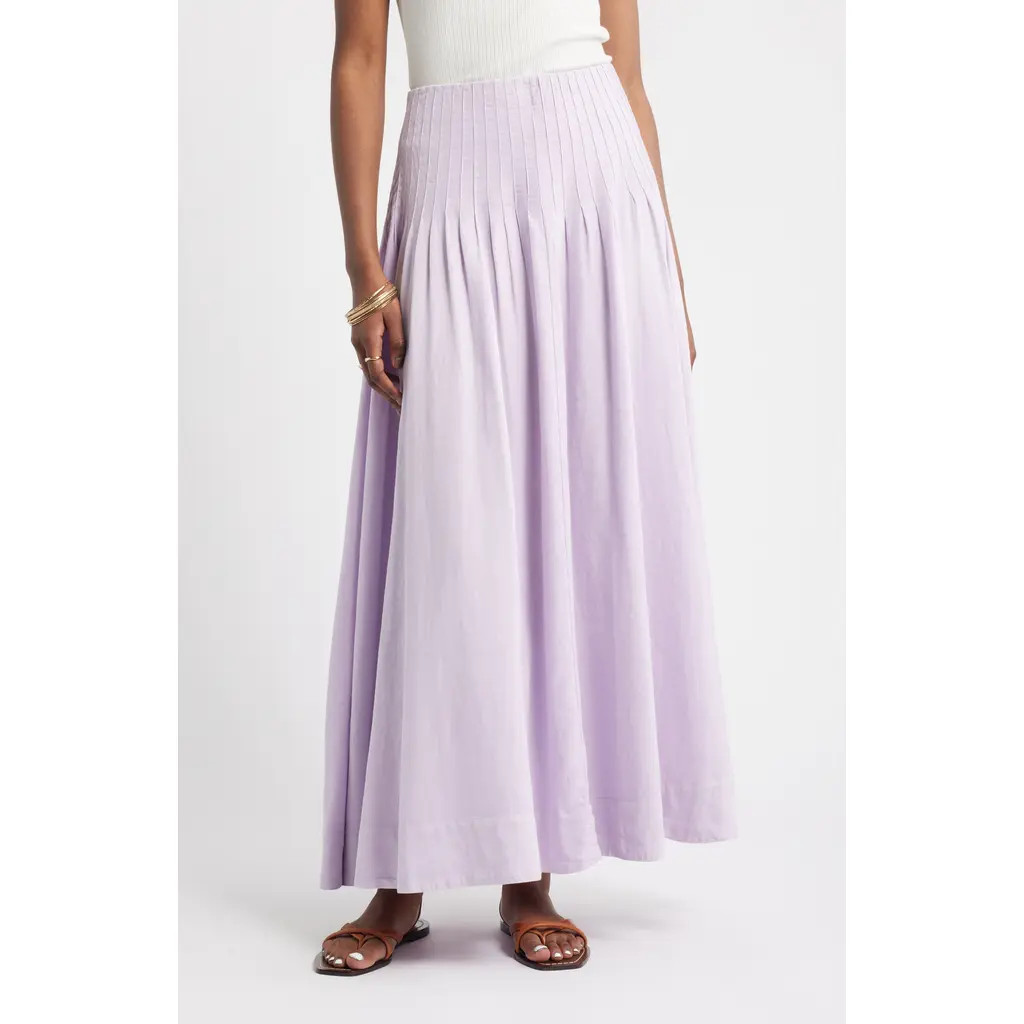 Treasure & Bond Pleat Accent Linen Blend Maxi Skirt in Purple Moss at Nordstrom Rack, Size Small | Nordstrom Rack