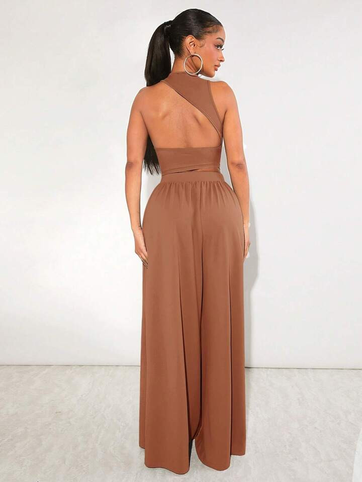 SHEIN SXY Solid Backless Tank Top & Wide Leg Pants | SHEIN