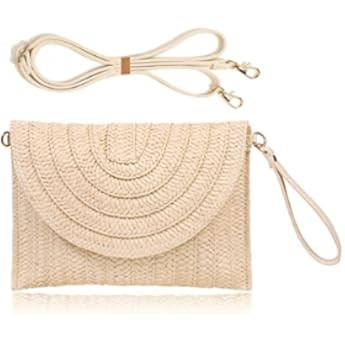 Straw Shoulder Bag Straw Clutch Women Hand-woven PomPom Straw Crossbody Bag Summer Beach Envelope Pu | Amazon (US)