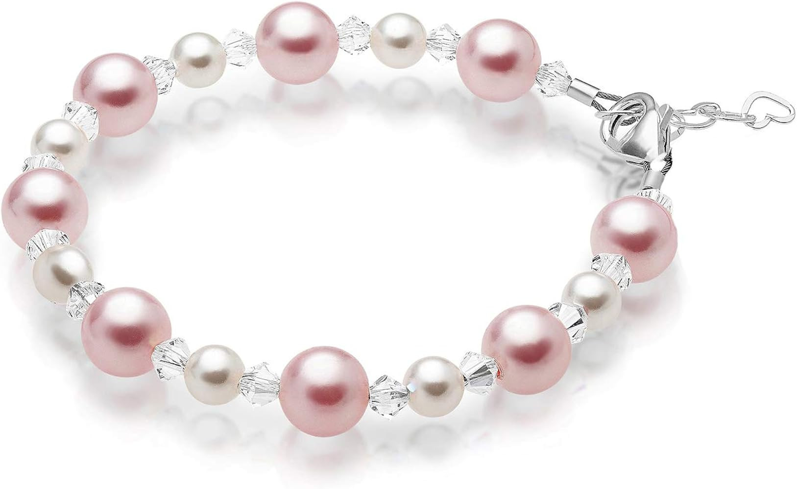 Baby Crystals Pretty Sterling Silver Bracelets for Girls with Pink and White Simulated Pearls, Eu... | Amazon (US)