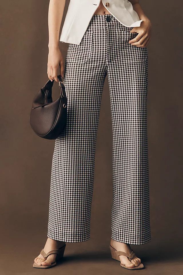 Colette Gingham Knit High-Rise Wide-Leg Full-Length Pants | Anthropologie (US)