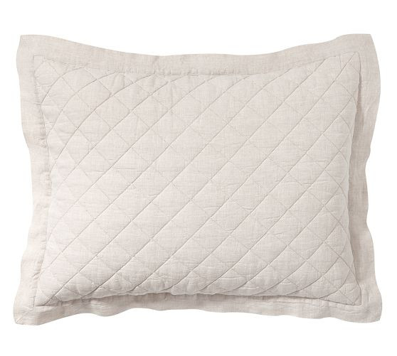 Belgian Flax Linen Diamond Quilted Sham | Pottery Barn (US)