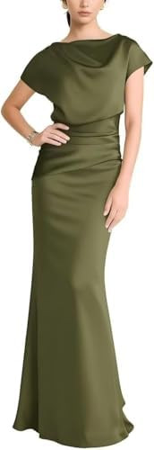 Women's Satin Cap Sleeve Mother of The Bride Dresses Long Cowl Neck Mermaid Formal Evening Dress ... | Amazon (US)