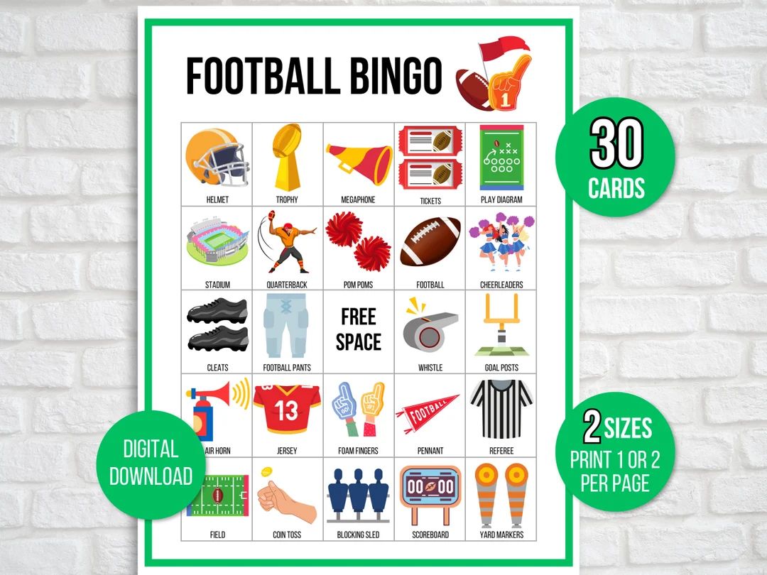 Football Bingo, 30 Unique Printable Football Bingo Cards, Football Game, Football Activity, Kid's... | Etsy (US)