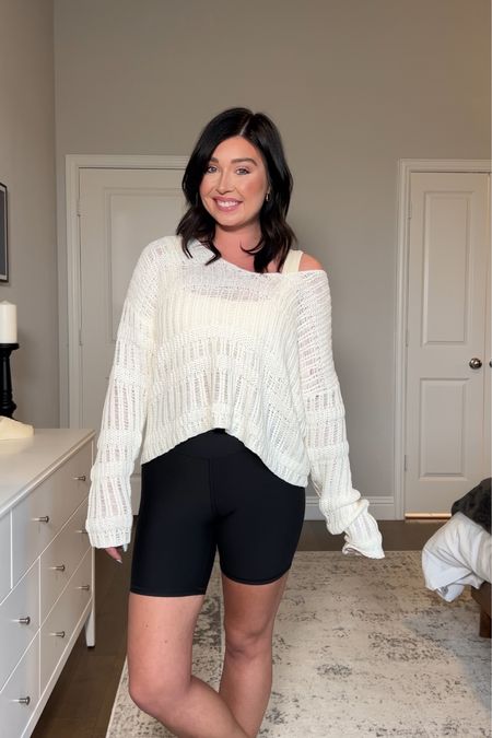 Slouchy sweater that’s transitional for spring & summer. Wearing a medium in the sweater and bike shorts. Perfect travel outfit  

#LTKSeasonal #LTKtravel #LTKstyletip