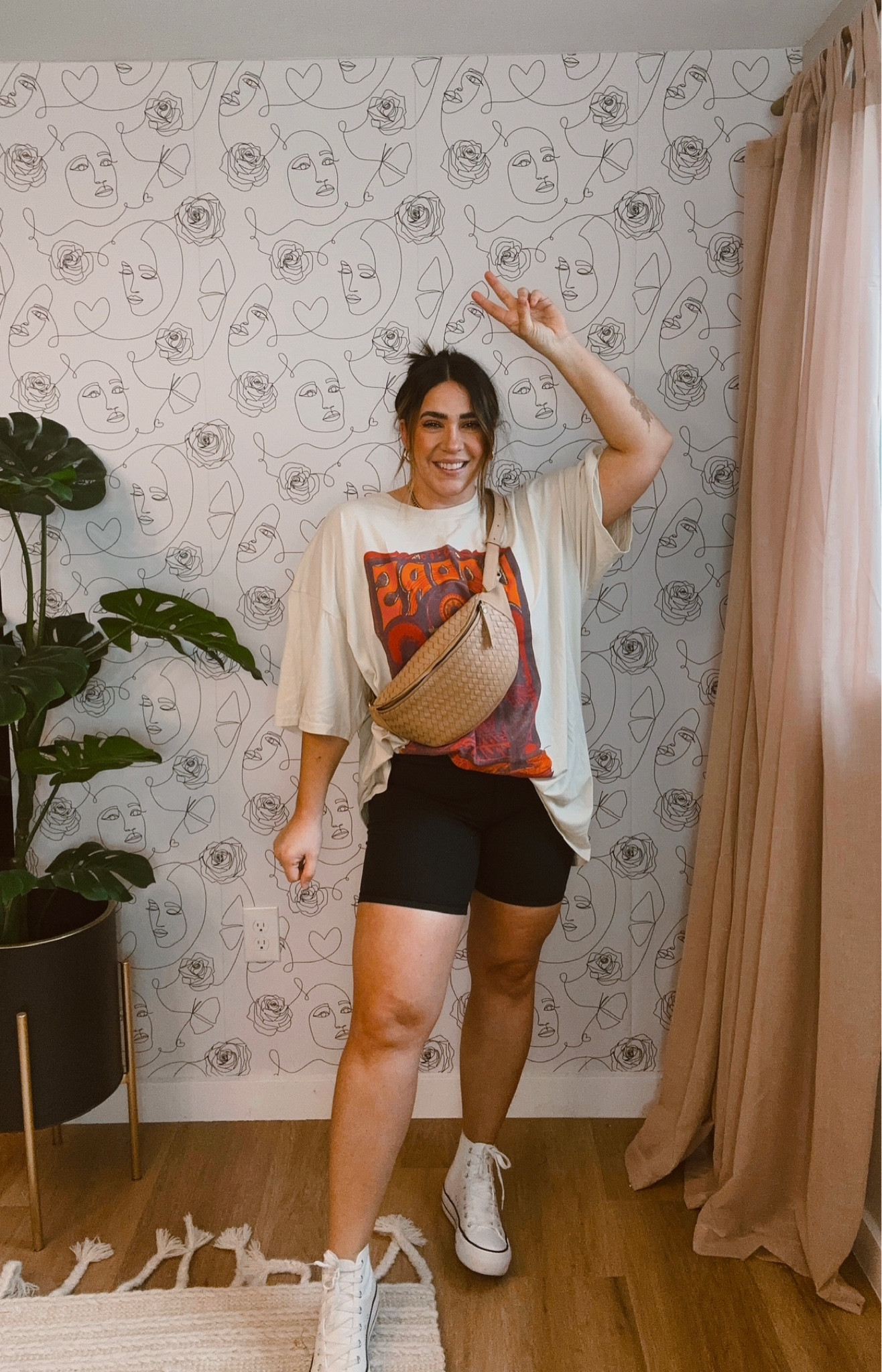 Summer midsize mama outfit
Mom on the go everyday look
Graphic tee styled
Thick thigh approved biker shorts 
Summer style
Walmart fashion

#LTKunder50 #LTKcurves #LTKSeasonal