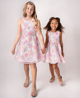 Girls' 2T-6X Floral Sequin Soutache Round Neck Dress | Macy's