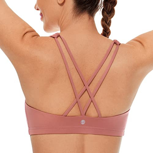 CRZ YOGA Women's Low Impact Strappy Sports Bra - Low Cut Wirefree Padded Yoga Bra Criss Cross Back Light Reddish Brown X-Large | Amazon (US)