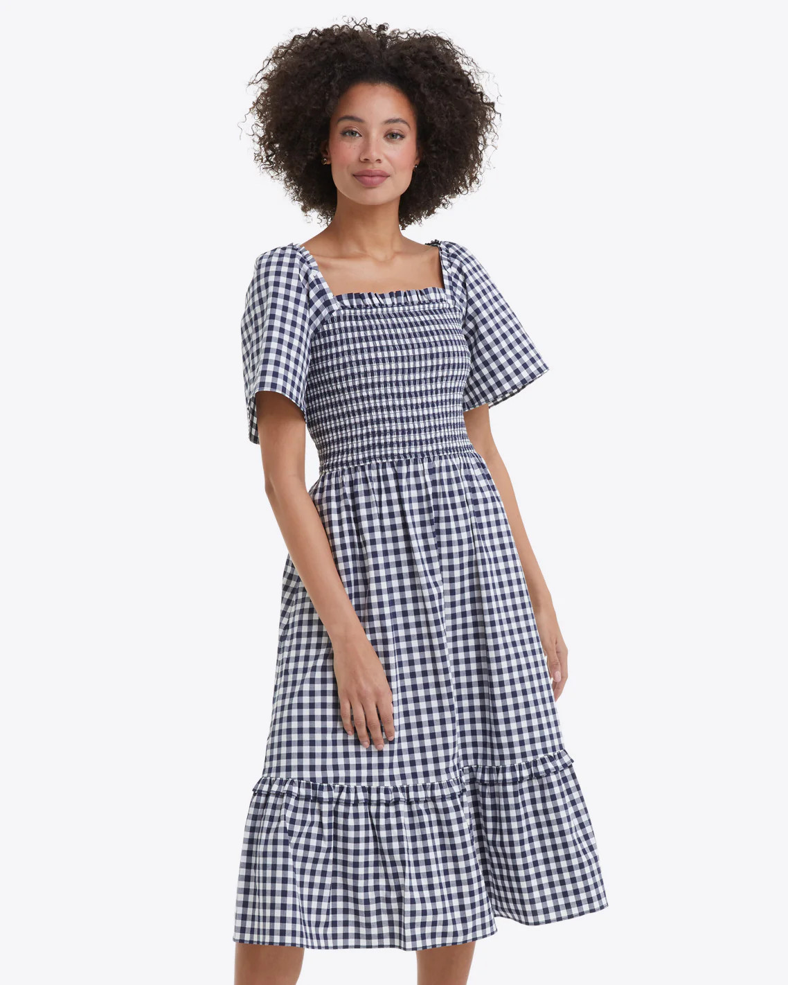 Deana Smocked Dress in Navy Gingham | Draper James (US)
