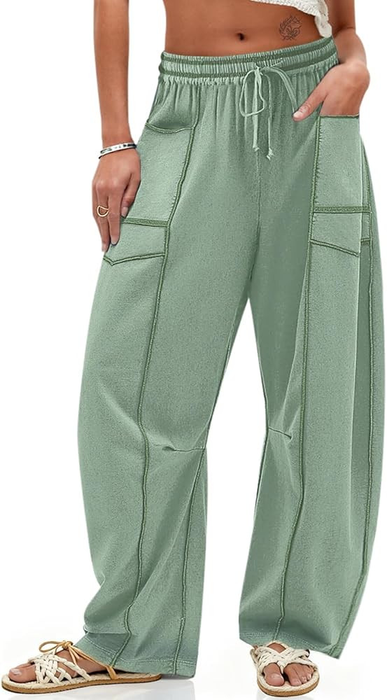 TARSE Womens Barrel Linen Pants High Waisted Harem Casual Loose Fit Wide Leg Baggy Drawstring Pan... | Amazon (US)