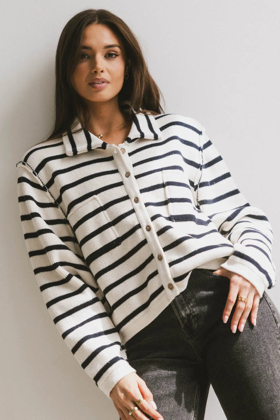 Harper Striped Cardigan in Navy | Böhme US