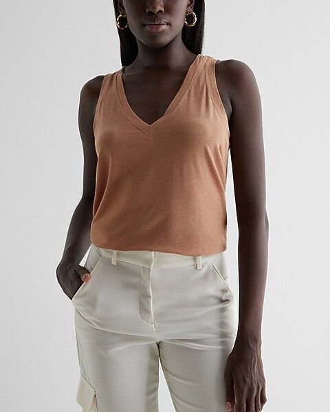Supersoft Linen-Blend Skimming V-Neck Tank | Express