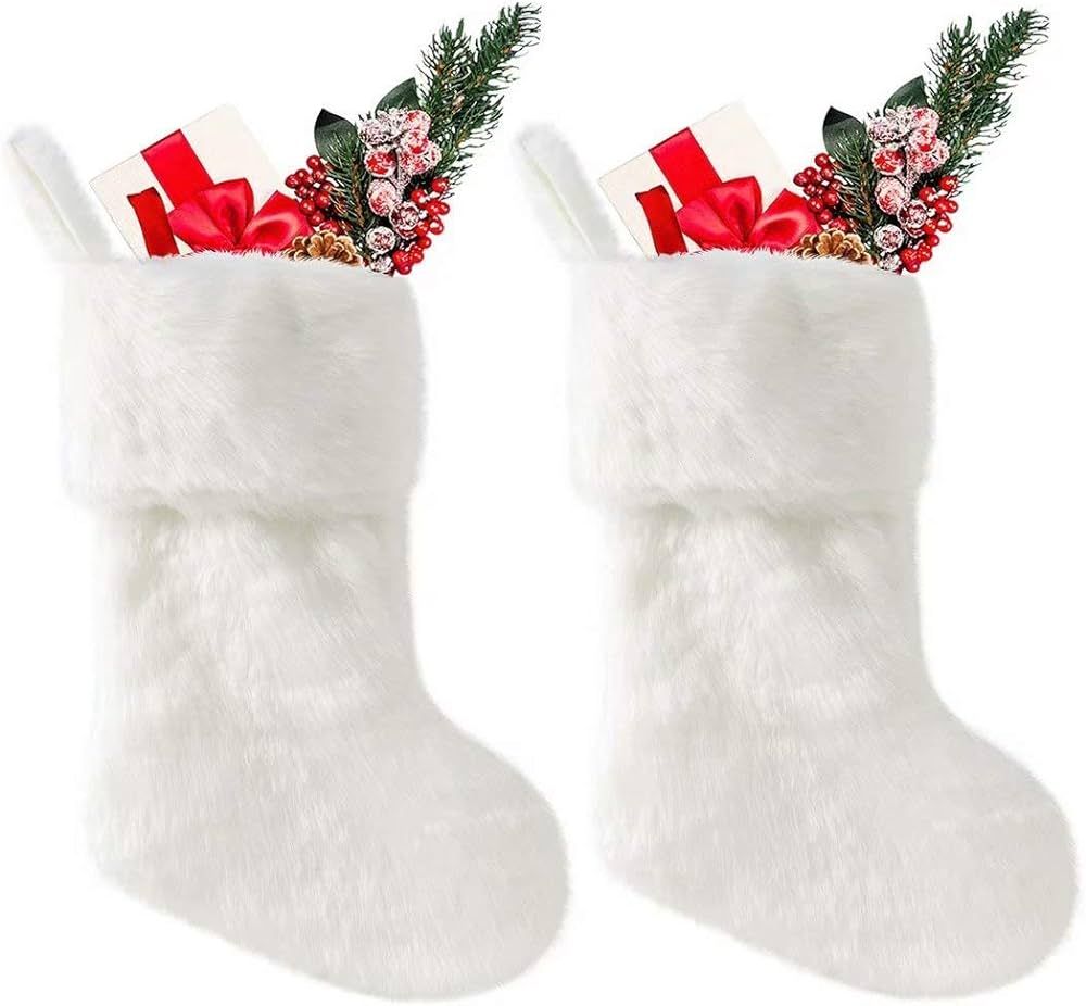 OLLULL Christmas Stockings White Faux Fur Large Christmas Stockings Hanging Ornaments 2 Pack 20 I... | Amazon (US)