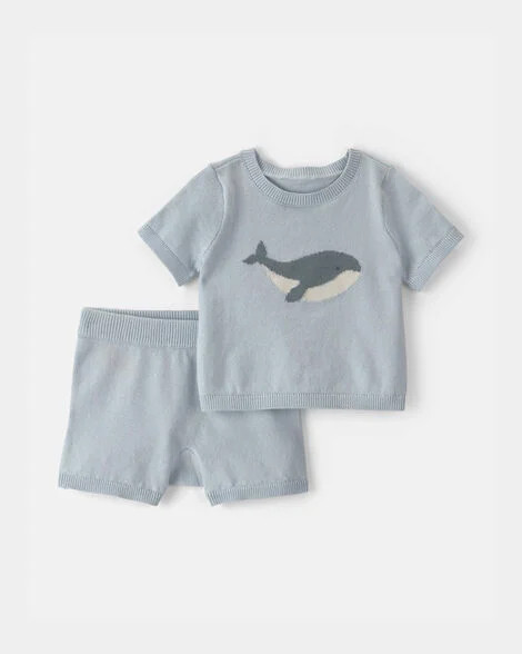 Baby 2-Piece Whale Short-Sleeve Sweater Top & Short Set - Blue | Carter's | Carter's Inc