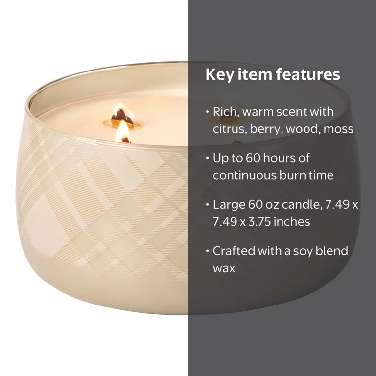 Better Homes & Gardens 4-Wick 60 oz Plaid Glass Jar Candle, Intense Cozy Home | Walmart (US)