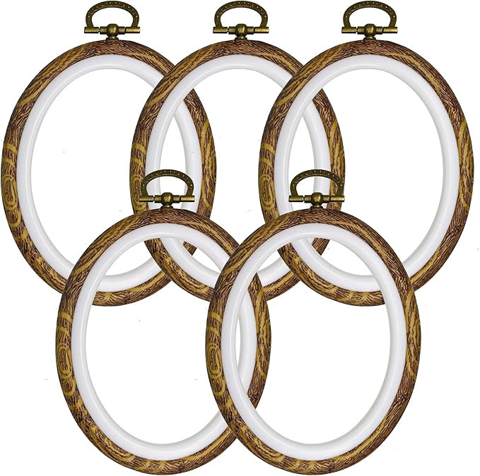 Oval Embroidery Hoops 5PCS – 5 x 4 Inch Resin Imitation Wood Hoops for Cross Stitch, Sewing & N... | Amazon (US)