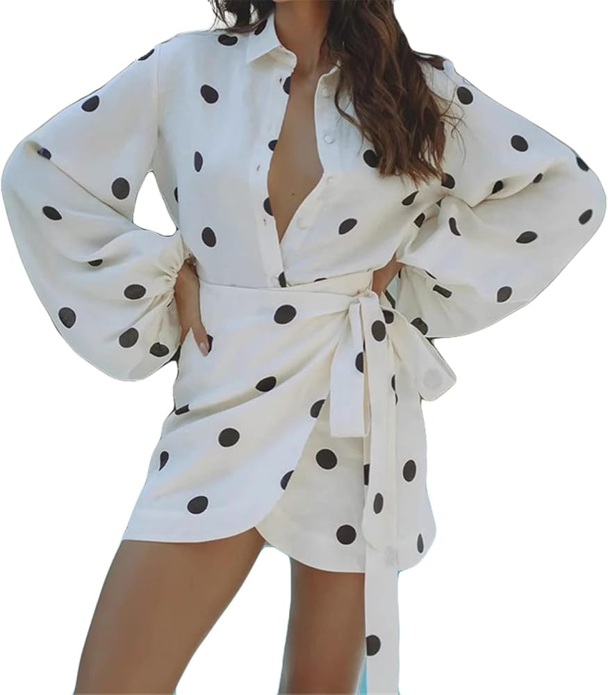 Women's 2 PCS Printed Shirts Tops Bodycon Lace Up Skirts Sexy Nightclub Party Dress Outfits Set | Amazon (US)