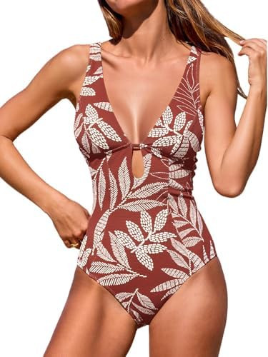 CUPSHE Women's One Piece Swimsuit Deep V Neck Keyhole Cutout O Ring Textured Bathing Suit | Amazon (US)