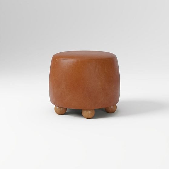 Thalia Small Round Ottoman, Saddle Leather Nut, Cool Walnut | West Elm (US)