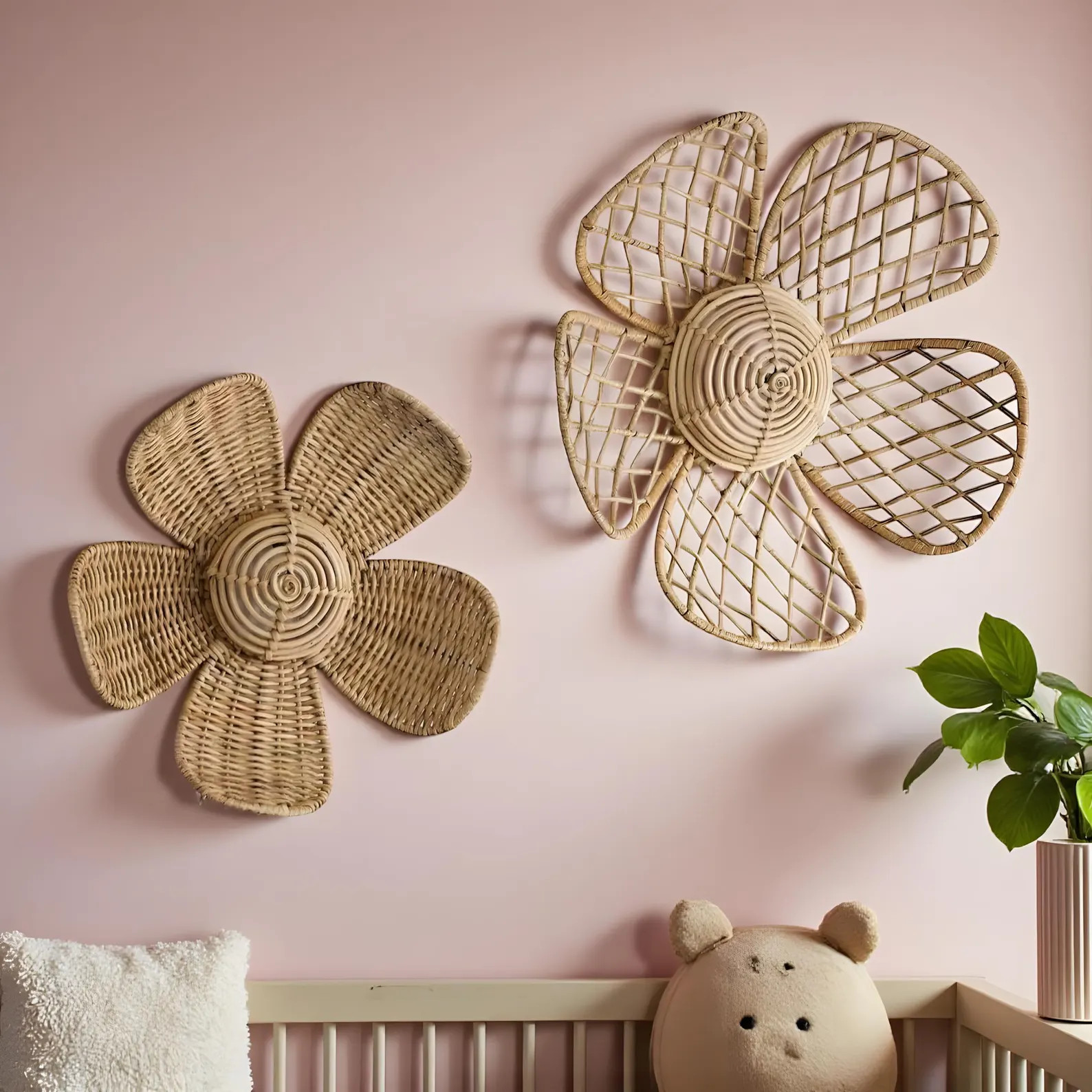Nordic Rattan Flower Wall Decor – Woven Boho Floral Hanging | Etsy (Global)