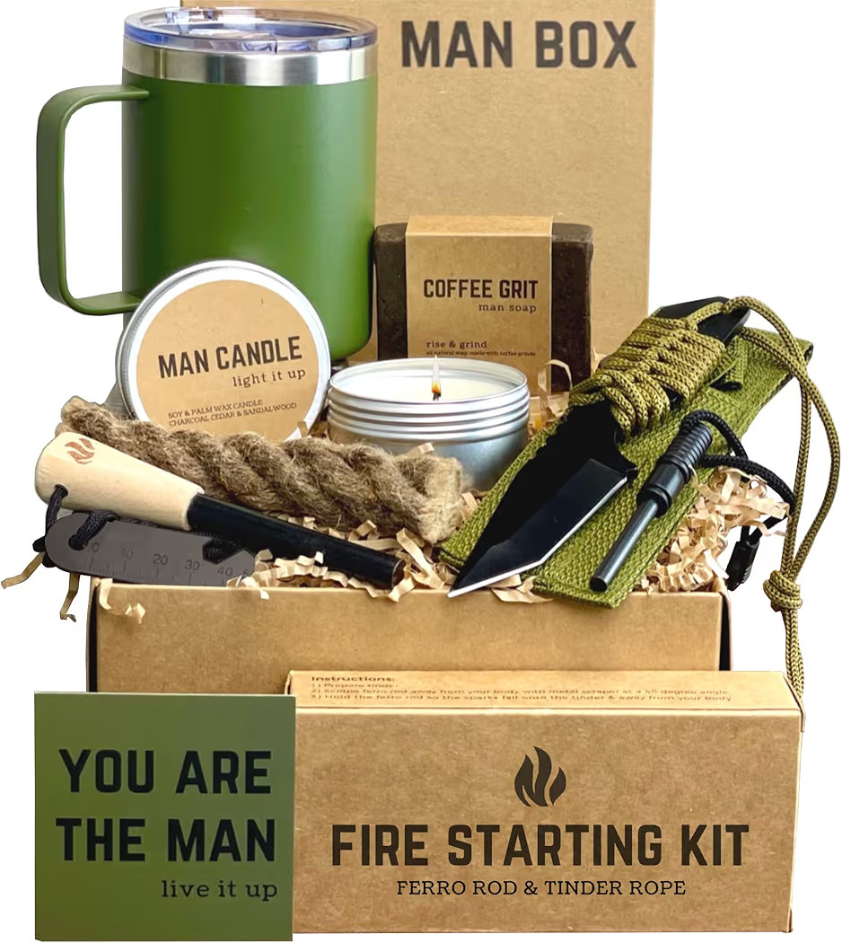 Man Box, Gift Box for Men- Birthday Gifts for Men, Mens Gift Basket, Gifts for Him- Cool Camping ... | Amazon (US)