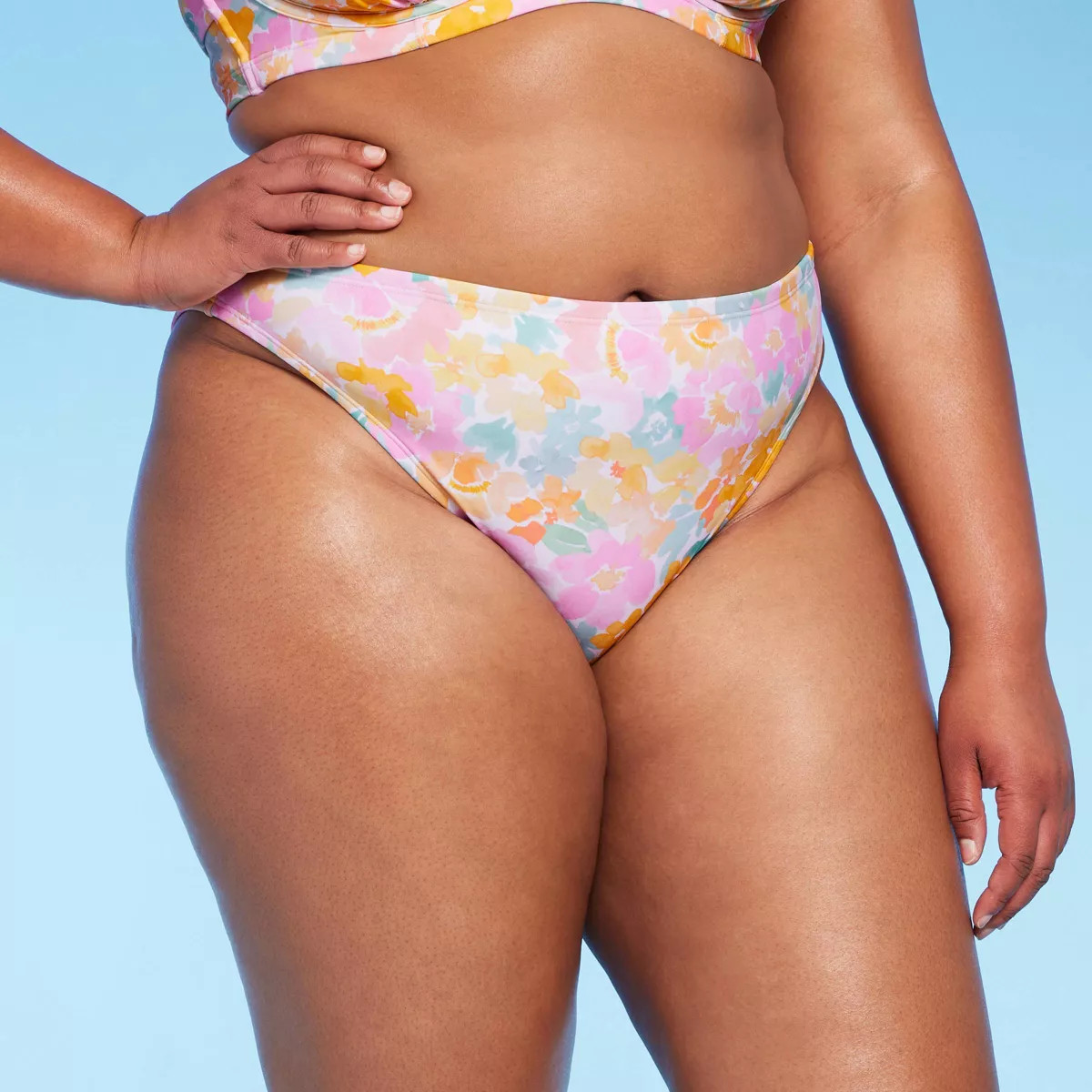 Women's Mid-Rise Cheeky High Leg Bikini Bottom - Wild Fable™ Pink Floral Print | Target