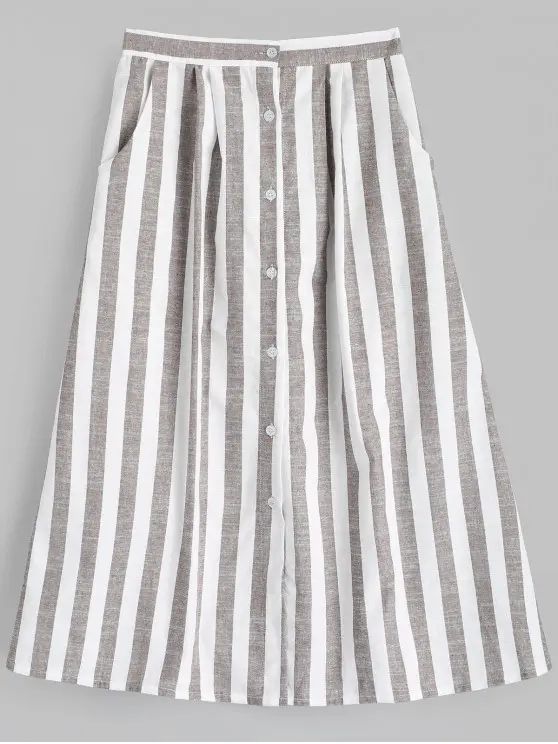 High Waist Button Up Striped Skirt | Zaful UK