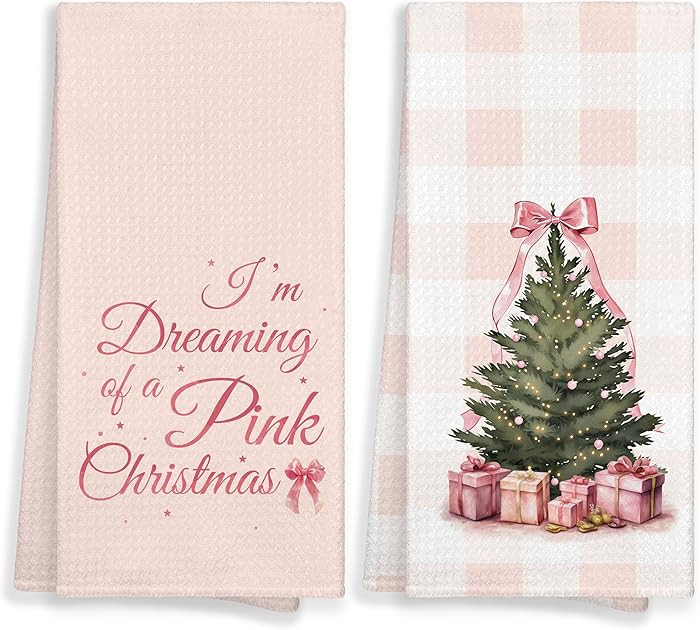 Pink I'm Dreaming of A Pink Christmas Tree Winter Kitchen Towels Set of 2 Decor Gifts for Women G... | Amazon (US)