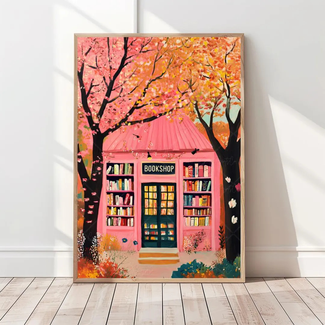 Autumn Bookstore Print Cozy Fall Bookshop Print Autumn Reading Art Print Halloween Bookshop Pinko... | Etsy (US)