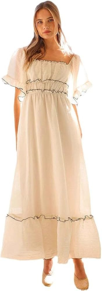 Womens Summer Dresses Beach Casual Loose Tshirt Floral Short Sleeve Flowy Pockets Sundresses Elas... | Amazon (US)